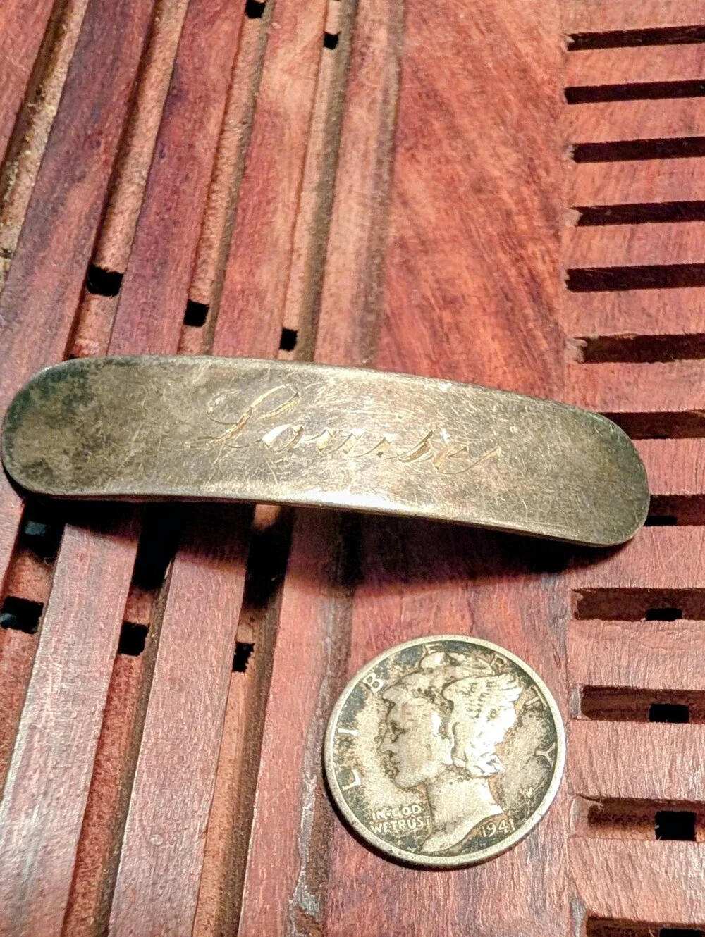 Antique Sterling Silver Engraved 'Louise' Barrette